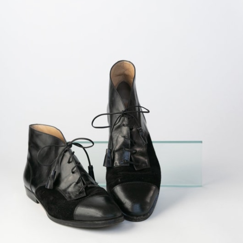 vintage 60s suede leather booties with shoelaces
